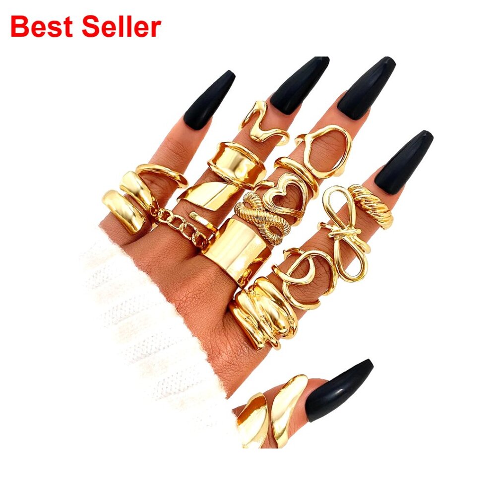 14k Gold Plated Chunky Dome Stackable Open Rings Set for Women